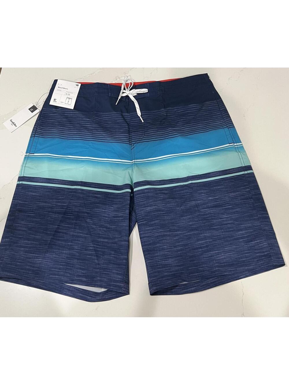 Goodfellow & Co Board Shorts Men 38 Blue Ocean Striped 10" 4 Way Stretch UPF 50+